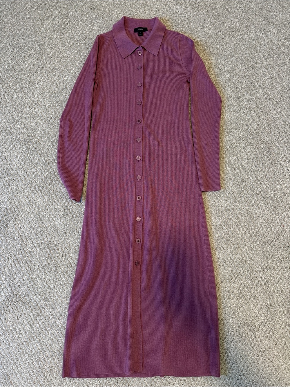 J. Crew Mauve Button-Front Long Sleeve Knit Dress